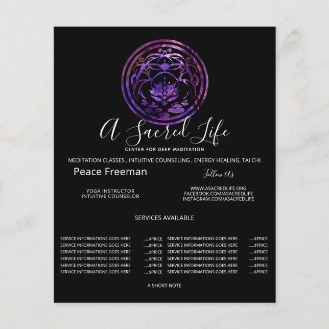 Lotus Stillhet | Lila Mandala-design Flygblad (Framsidan)