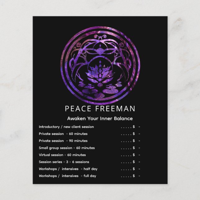 Lotus Stillhet | Lila Mandala-design Flygblad (Framsidan)