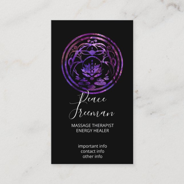 Lotus Stillhet | Lila Mandala-design Visitkort (Framsida)