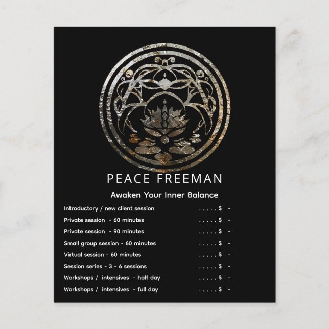 Lotus Stillhet | Silver Mandala Design Flygblad (Framsidan)