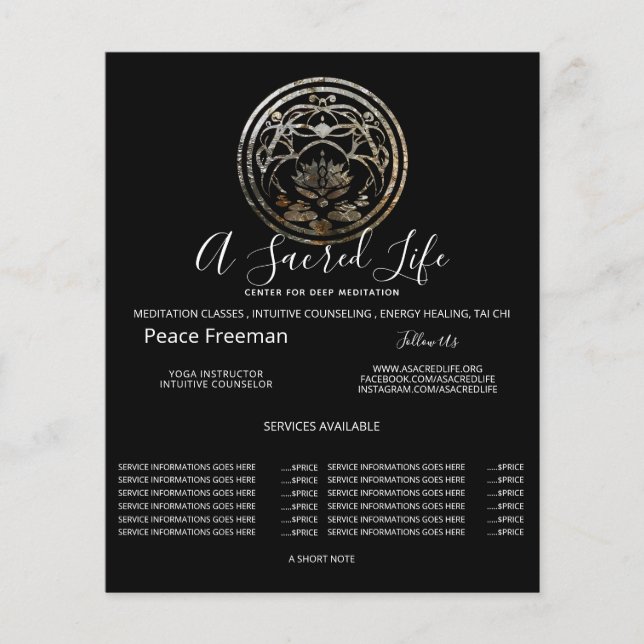 Lotus Stillhet | Silver Mandala Design Flygblad (Framsidan)