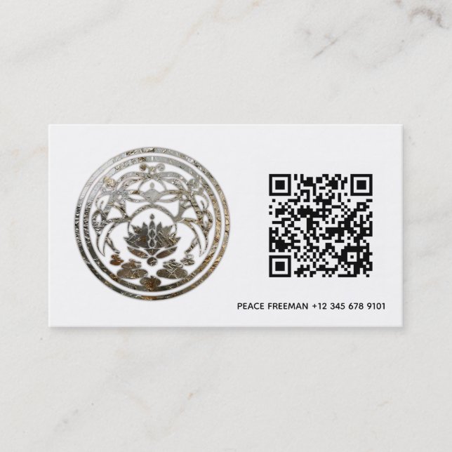 Lotus Stillhet | Silver Mandala Design Visitkort (Framsida)