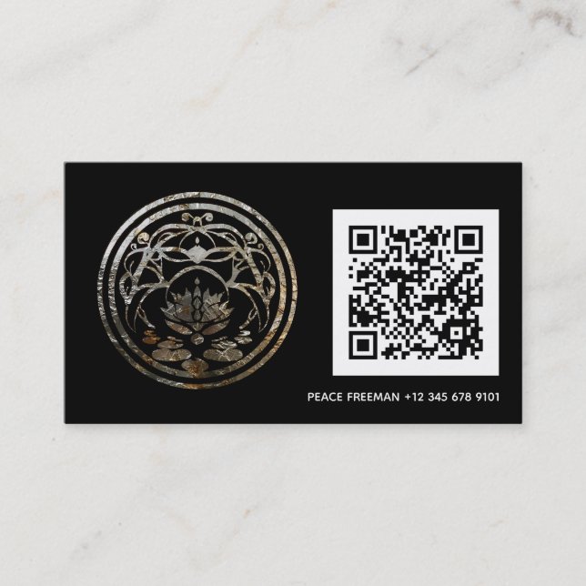 Lotus Stillhet | Silver Mandala Design Visitkort (Framsida)