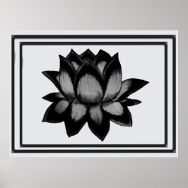 Lotus Svart Grå Print,  Affisch (Semi-Gloss)