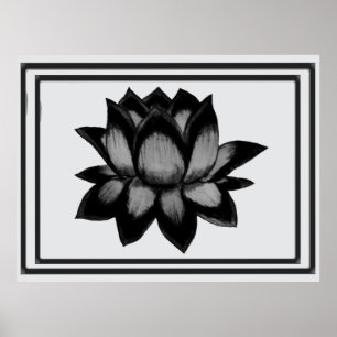 Lotus Svart Grå Print, Affisch (Semi-Gloss)