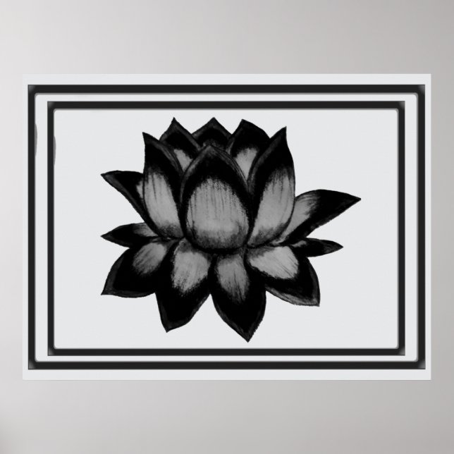 Lotus Svart Grå Print,  Affisch (Semi-Gloss) (Framsidan)