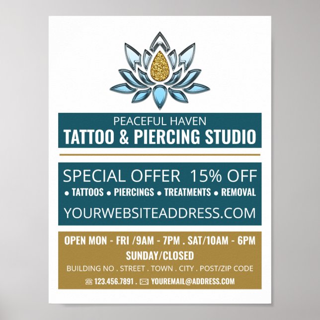 Lotus Tattoo, Tattoo & Body Piercing Studio Advert Poster (Framsidan)