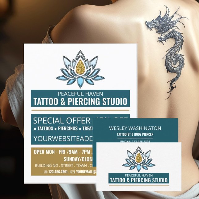 Lotus Tattoo, Tattooist och Body Piercer Visitkort (Skapare uppladdad)