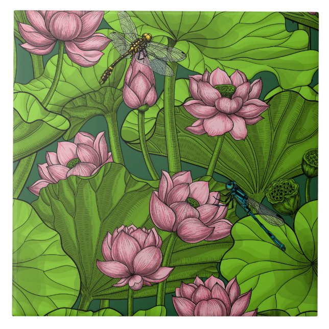 Lotus trädgård kakelplatta (Framsidan)