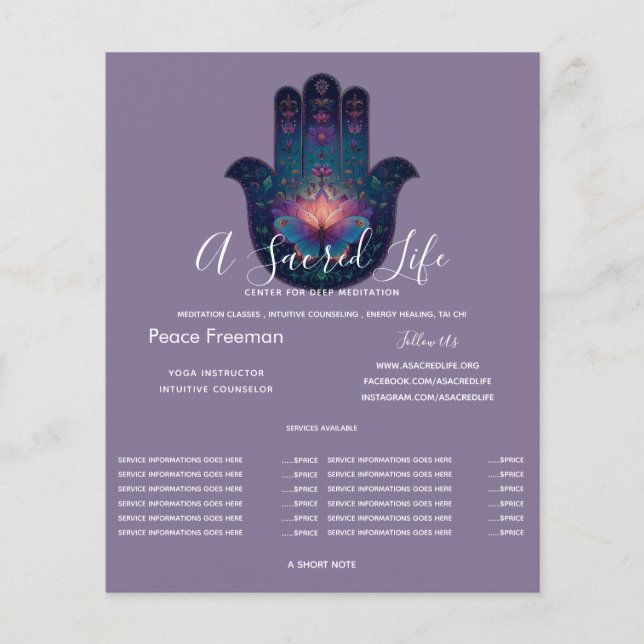 Lotus Uppvaknande | Hamsa Hand Design Flygblad (Framsidan)