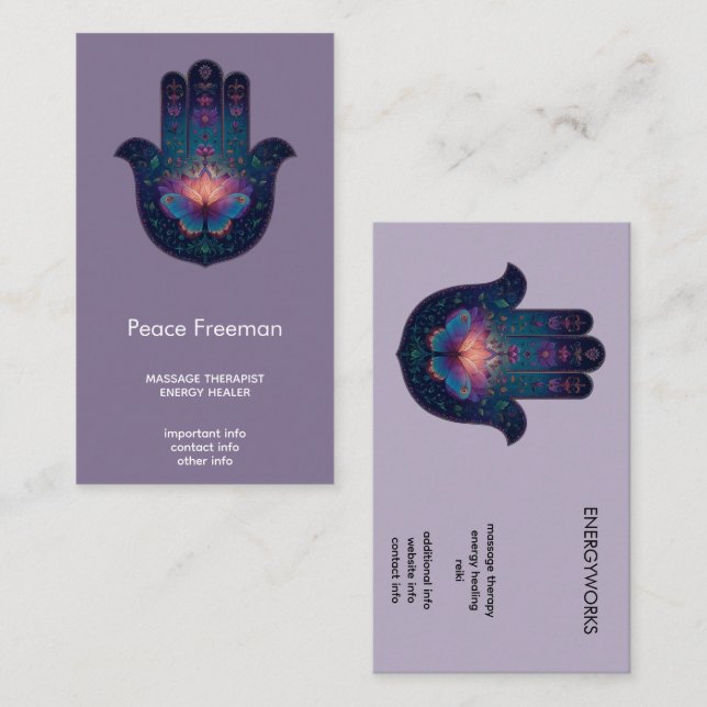 Lotus Uppvaknande | Hamsa Hand Design Visitkort (Fram/baksida)
