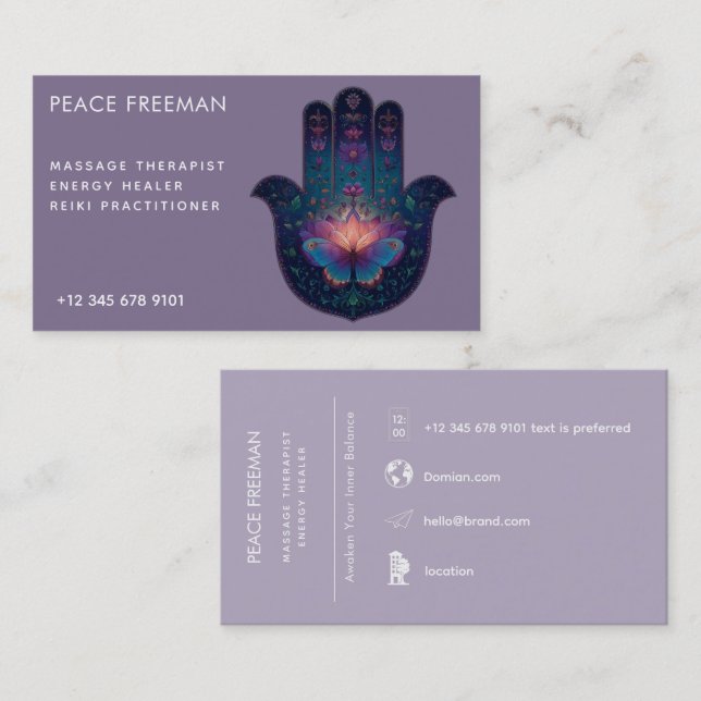 Lotus Uppvaknande | Hamsa Hand Design Visitkort (Fram/baksida)