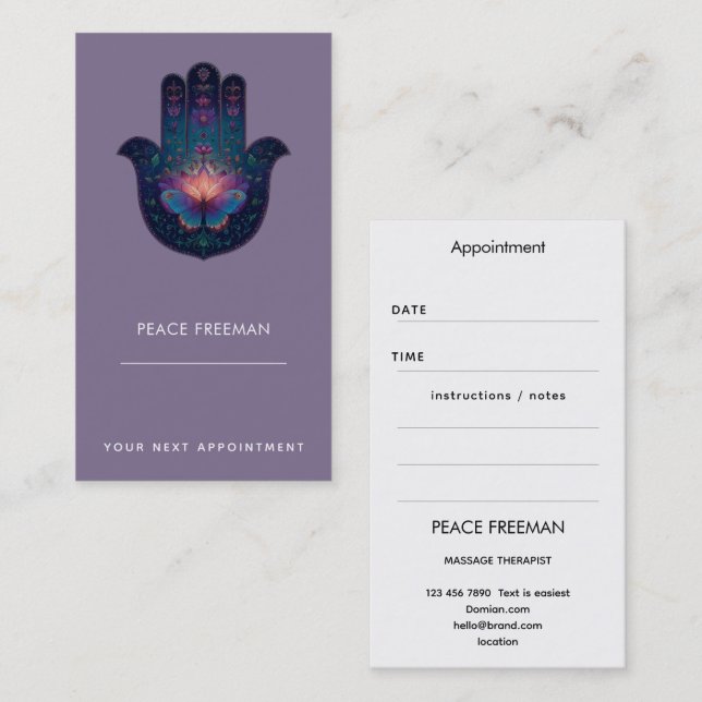Lotus Uppvaknande | Hamsa Hand Design Visitkort (Fram/baksida)