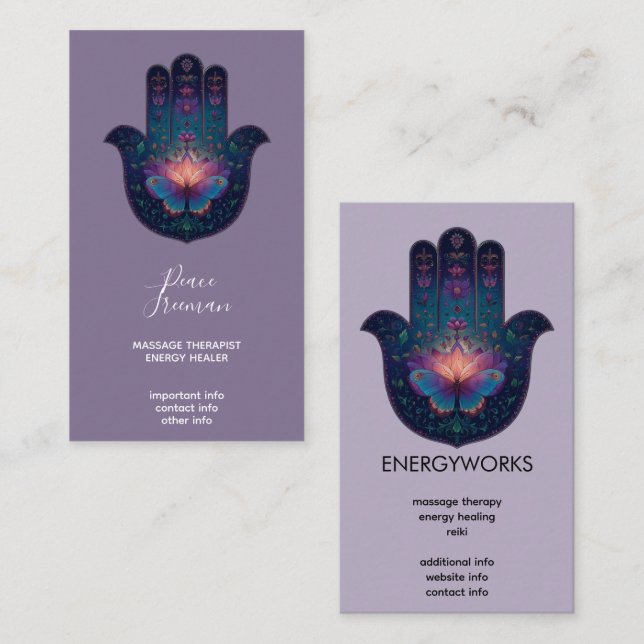Lotus Uppvaknande | Hamsa Hand Design Visitkort (Fram/baksida)