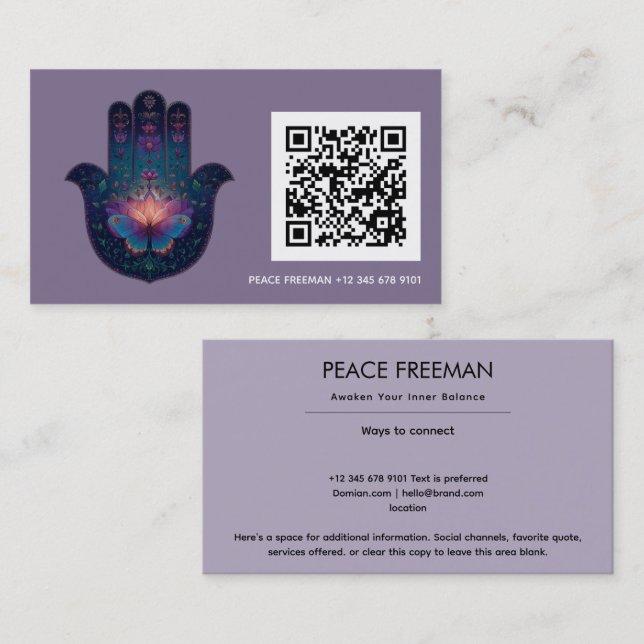 Lotus Uppvaknande | Hamsa Hand Design Visitkort (Fram/baksida)