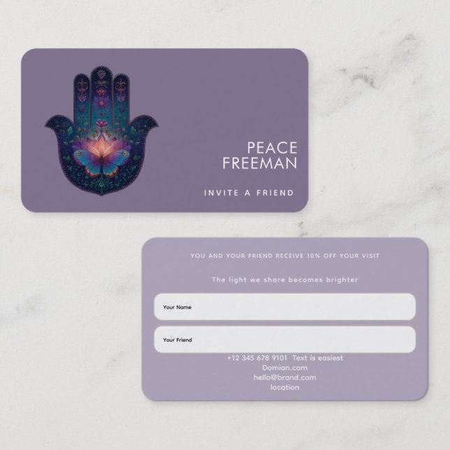 Lotus Uppvaknande | Hamsa Hand Design Visitkort (Fram/baksida)