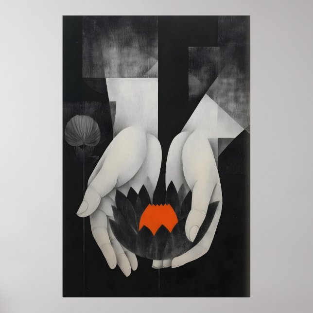Lotus Vägg Arttryck - Abstrakt händer med Poster (Framsidan)