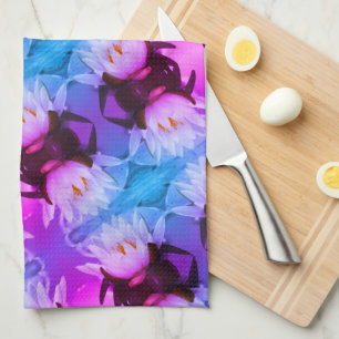Lotus Vatten Lily Flower Abstrakt Art Mönster Kökshandduk