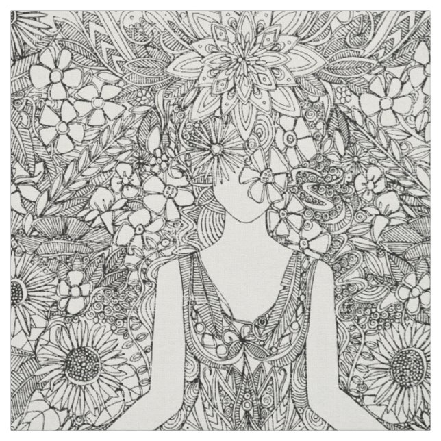 Lotus vintage Black yoga blommigt Tyg (Provkarta)