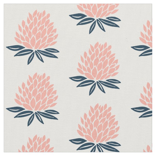 Lotus Waterlily Rosa Blue Mönster Tyg (Närbild)