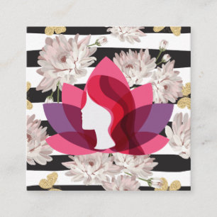 Lotus Woman Blommor Butterflies Fyrkantigt Visitkort