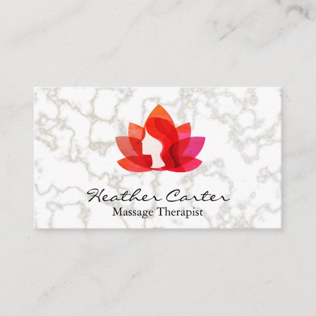 Lotus Woman Icon | Guld Marble Background Visitkort (Framsida)