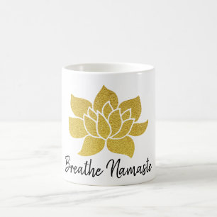 *~* Lotus Yoga Golden Breathe Namaste Guld Lotus Magisk Mugg