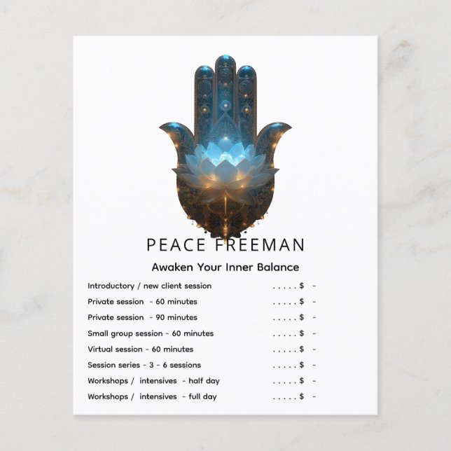 Lotusbelysning | Hamsa Hand Design Flygblad (Framsidan)