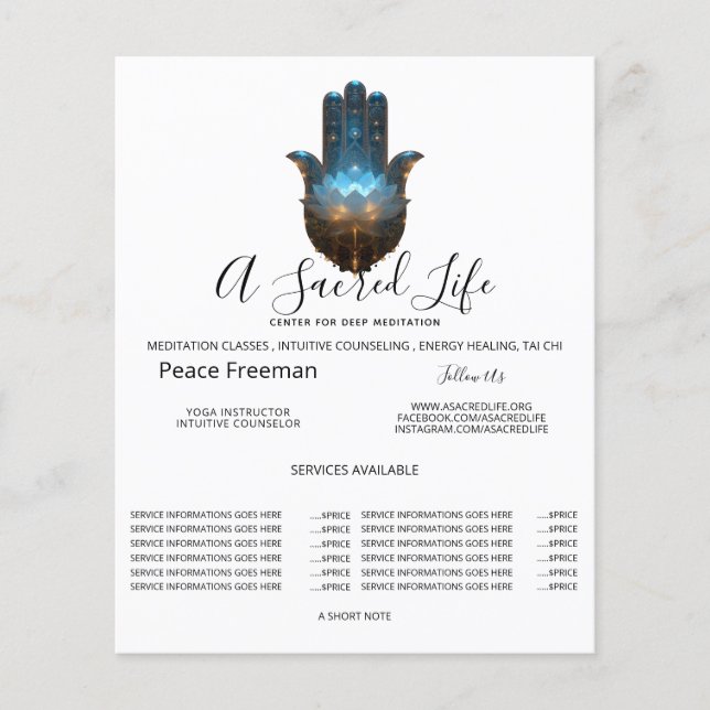 Lotusbelysning | Hamsa Hand Design Flygblad (Framsidan)