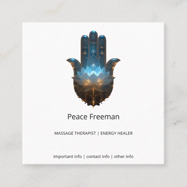 Lotusbelysning | Hamsa Hand Design Fyrkantigt Visitkort (Framsida)