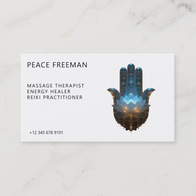 Lotusbelysning | Hamsa Hand Design Visitkort (Framsida)