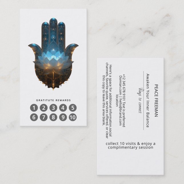 Lotusbelysning | Hamsa Hand Design Visitkort (Fram/baksida)