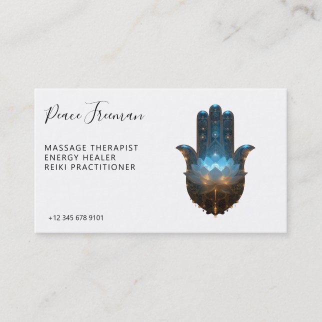 Lotusbelysning | Hamsa Hand Design Visitkort (Framsida)
