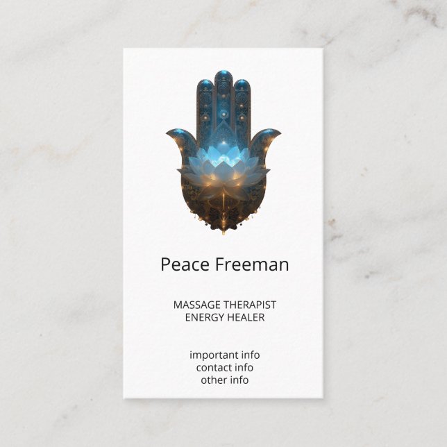 Lotusbelysning | Hamsa Hand Design Visitkort (Framsida)