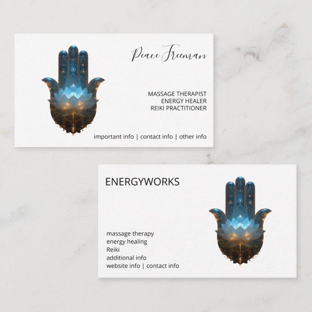 Lotusbelysning | Hamsa Hand Design Visitkort (Fram/baksida)