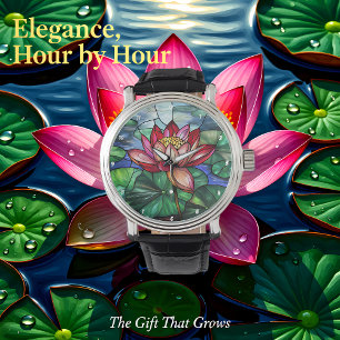 Lotusblomma Damm Färgat Glas Armbandsur
