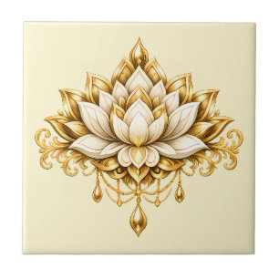 Lotusblomma elfenbensguld blom indian wall decor kakelplatta