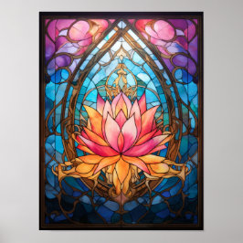 Lotusblomma Färgat Glasfönster Lugna Botanica Poster