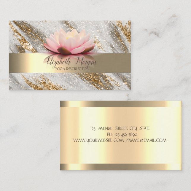 Lotusblomma Guld Glitter Yoga Visitkort (Fram/baksida)
