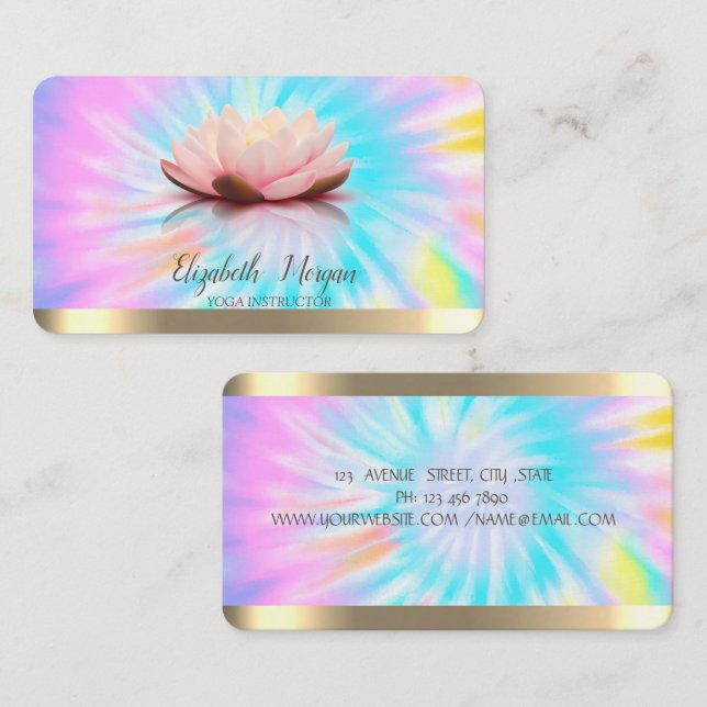 Lotusblomma Guld Ränder Yoga Instruktör Tie Dye Visitkort (Fram/baksida)