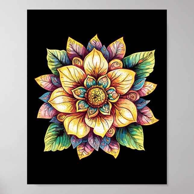 Lotusblomma Mandala Boho Fantasy  Poster (Framsidan)