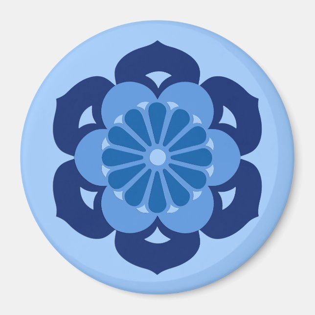 Lotusblomma Mandala, Indigo och Ljusblå Magnet (Framsidan)