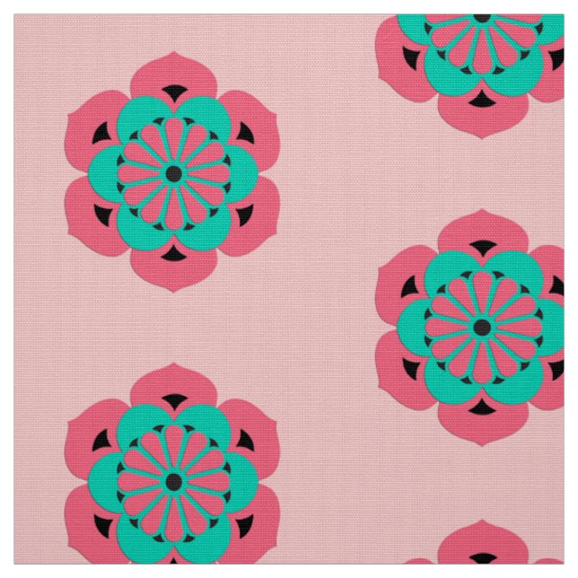 Lotusblomma Mandala, korallrosa och turkos Tyg (Provkarta)