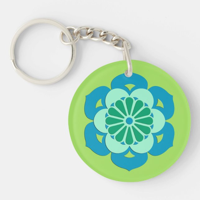 Lotusblomma Mandala, Limegrön och Ljusblå (Framsidan)
