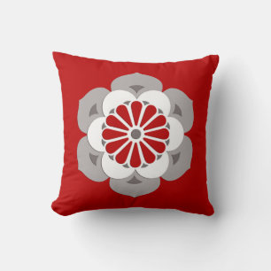 Lotusblomma Mandala, Mörkröd, Grå och Vit Kudde