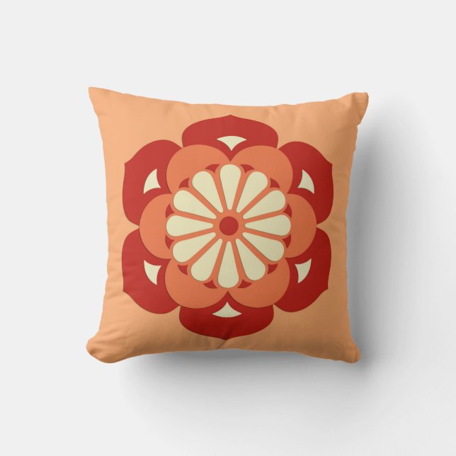 Lotusblomma Mandala, Pastell Orange och Mandarin Kudde (Framsida)
