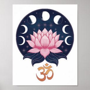 Lotusblomma Månfaser Zen Yogakärlek Andlig Poster