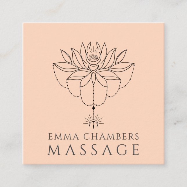 Lotusblomma Massage Terapeut Persika Fyrkantigt Visitkort (Framsida)