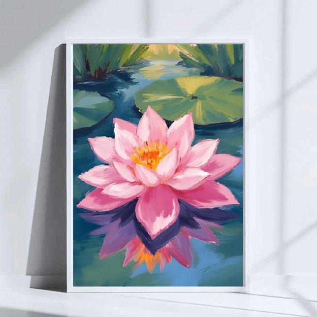Lotusblomma Rosa Näckros Vattenfärg Damm Poster (Skapare uppladdad)