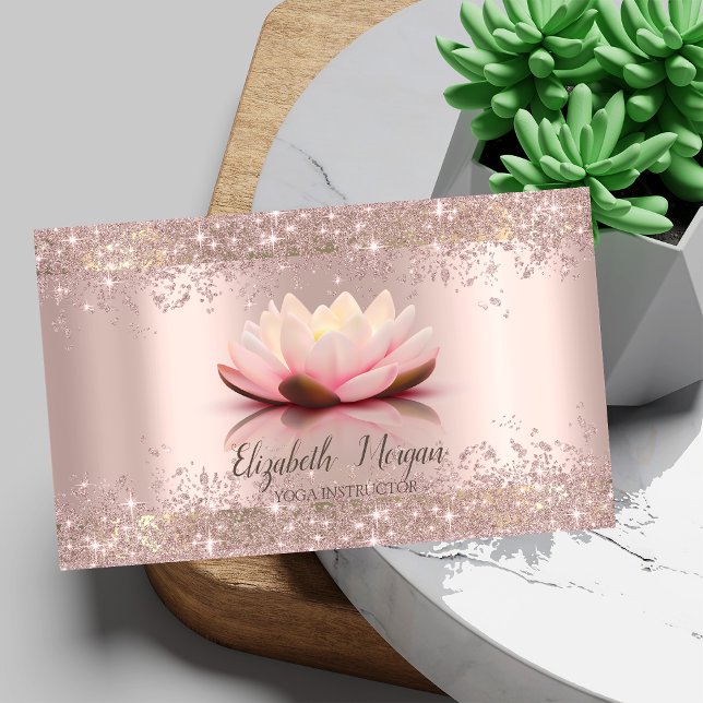 Lotusblomma Rose Gold Glitterdamm Yoga  Visitkort (Skapare uppladdad)